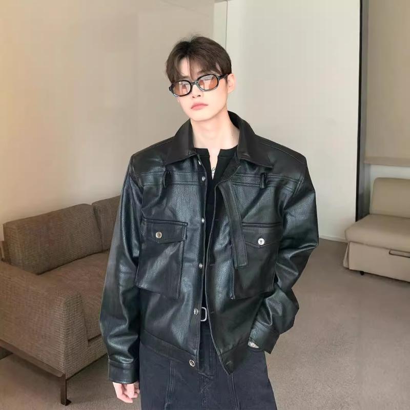 ジャケット メンズ PUレザー ライダースジャケット ゆったりめ 接触冷感 裏地ポリエステル ブラック カ..