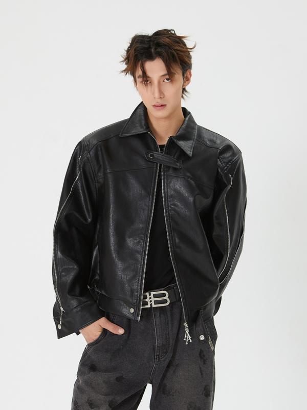 ジャケット 男性用 PUレザー 皮ジャン ライダースジャケット ブルゾン ゆったり 襟付き ブラック アプリコット