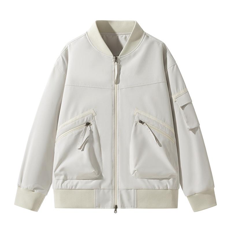 ジャケット メンズ ブルゾン 秋 カーキ ポリエステル ワーク アウター 野球服 ジャンパー 長袖 無地 普段使い