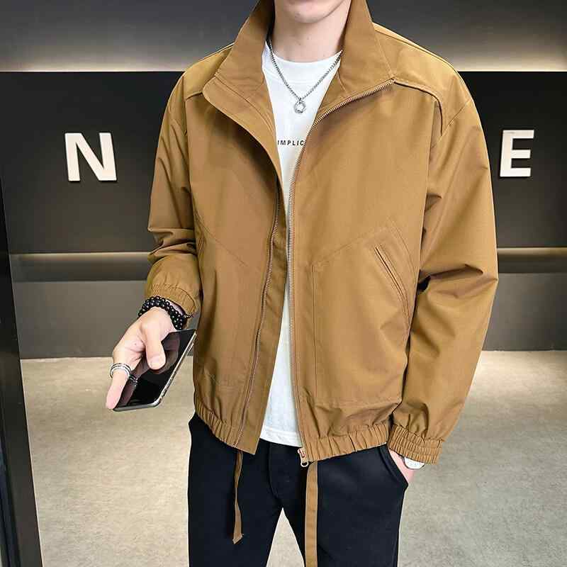 ジャケット メンズ 男性用 ブルゾン ジャンパー スタンドカラー 普段使い アウトドア 伸縮性 ポリエステル ブラック カーキ グレー ブルー ブラウン