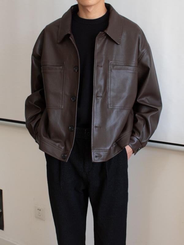 ジャケット メンズ PUレザー レザージャケット 春秋 ライダースジャケット バイク アウター ブルゾン ジャンパー 襟付き 無地 黒 ブラック 茶色 ブラウン M L XL XXL XXXL