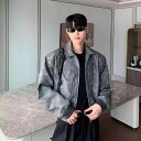 ジャケット 男性用 春秋 PUレザー レザージャケット 古着風 グレー M L XL 2XL 3XL