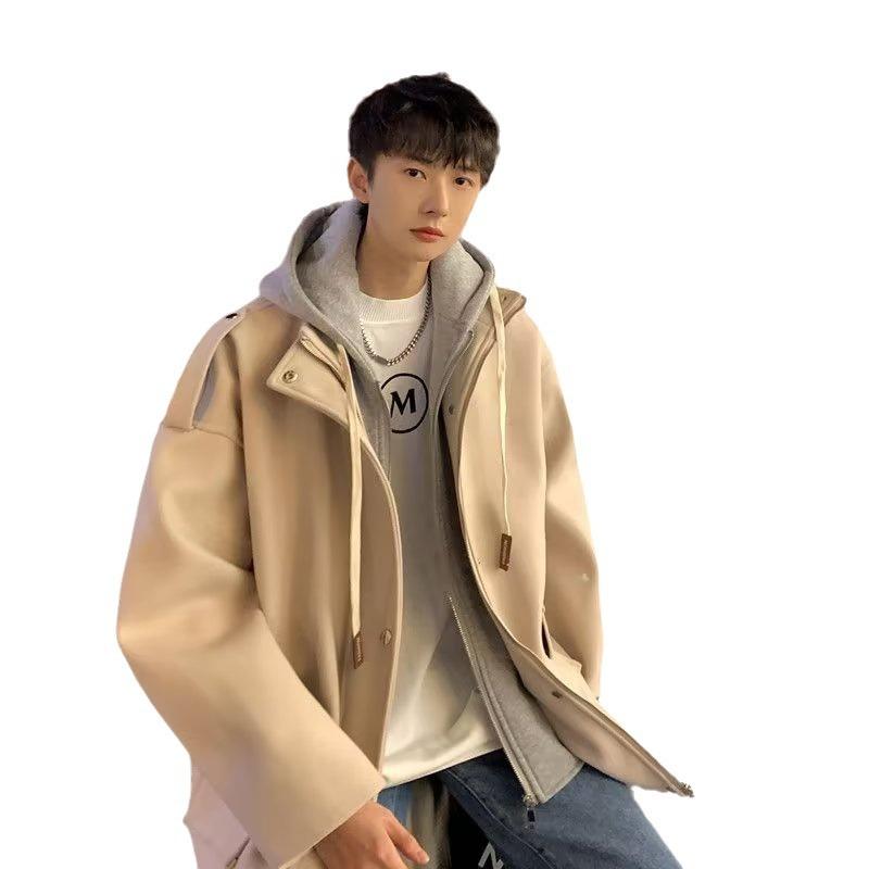 ジャケット メンズ 秋冬 ゆったり フードなし 大ポケット サイドポケット ポリエステル混紡 普段使い レイヤード風 杏色 黒 グレー