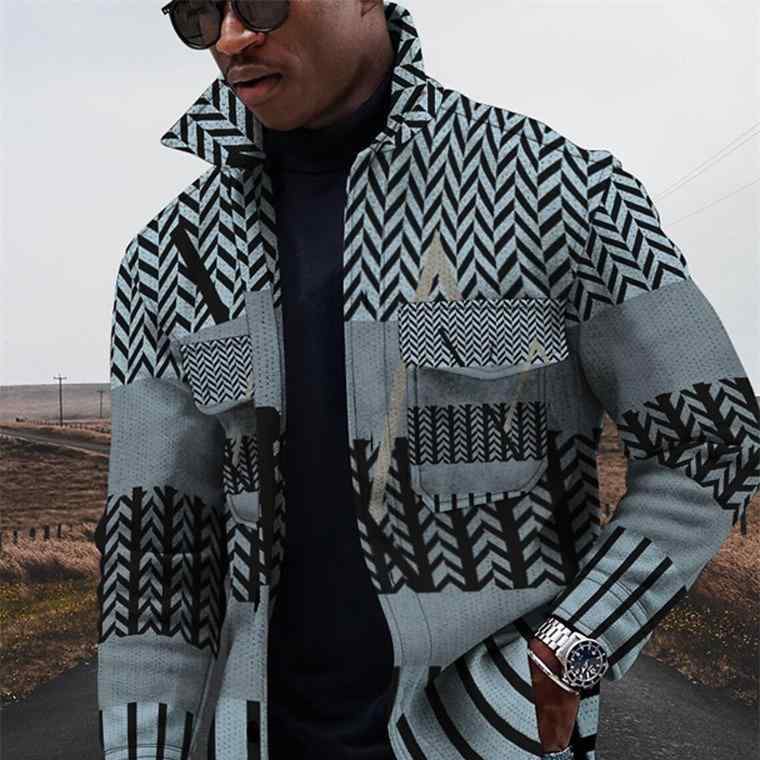 ジャケット メンズ 春秋物 アウター ストライプ柄 プリント柄 シングルブレスト カジュアル 若者 リラックスフィット ポリエステル