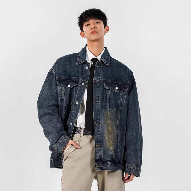 ジャケット メンズ デニム 春秋 ウォッシュ加工 立襟 ルーズフィット Gジャン ブルゾン アウター カジュアル 韓国 アメカジ ブルー
