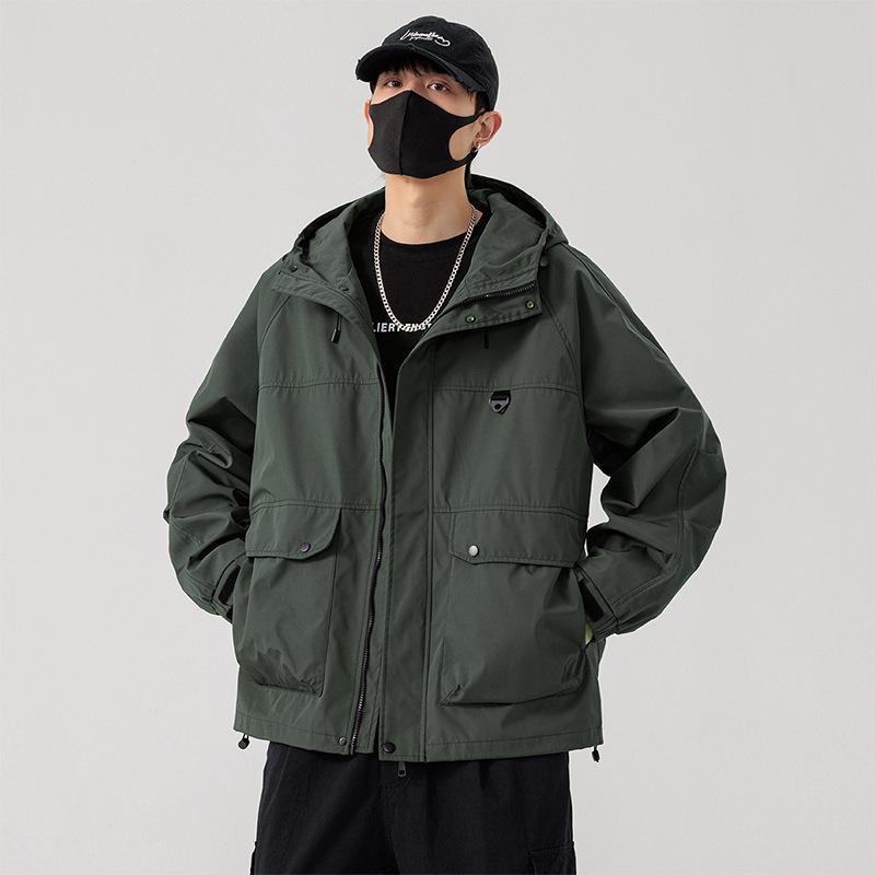 ジャケット メンズ 男性用 大きいサイズ 無地 フード付き ブルゾン ゆったり 春秋 カジュアル 日系 ミリタリー ワーク ウェア アウター