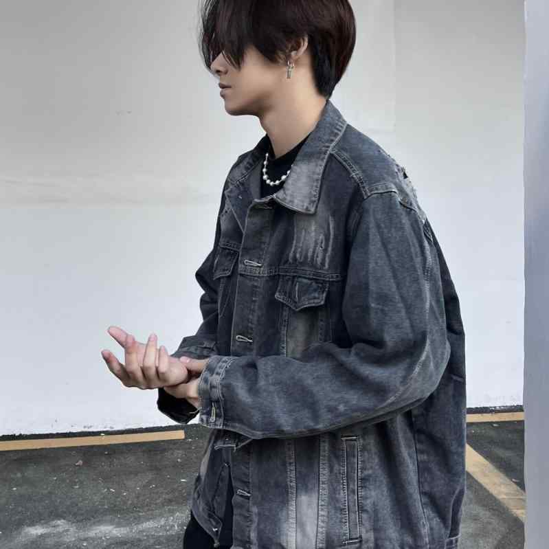 デニムジャケット メンズ 秋物 Gジャン ゆったり ブラック カジュアル レトロ 長袖 ワークジャケット