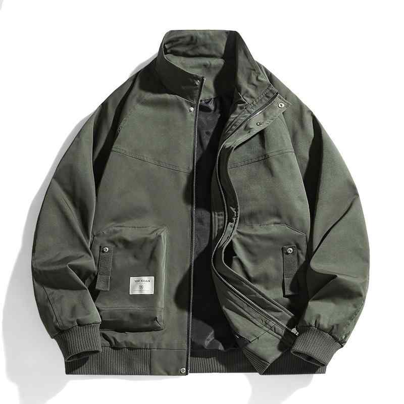 ジャケット 男性用 ブルゾン 春秋 ライトアウター 無地 ポリエステル 立襟 普段使い カジュアル スポーティ ブラック カーキ ベージュ
