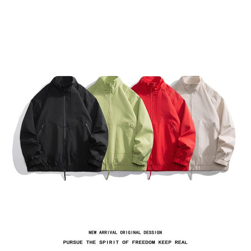 ジャケット 男性用 ブルゾン ゆったりサイズ ポリエステル 立襟 ブラック レッド 杏色 グリーン 秋
