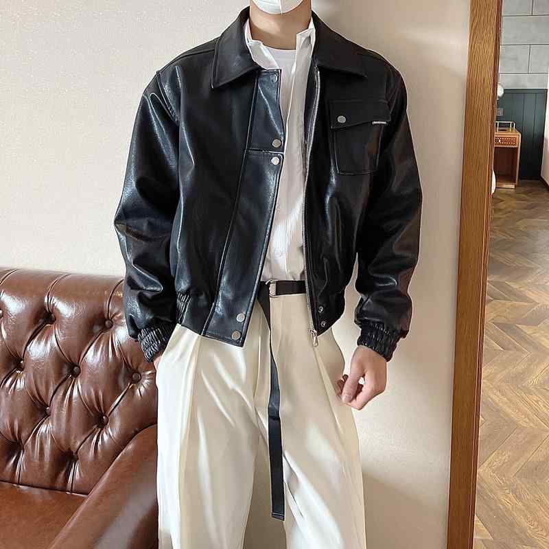 ジャケット 男性用 PUレザー 韓国 ブラック 秋物 レトロ バイク ウェア ブルゾン アウター 普段使い