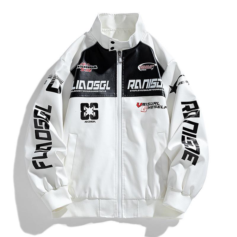 ジャケット メンズ PUレザー ブルゾン ライダース スタンドカラー アウター スリムフィット フェイクレザー 黒 白 M L XL 2XL 3XL 春秋 カジュアル スタイル・スタイル: 流行・対象: 24～35歳・着丈: 普通 (50～...