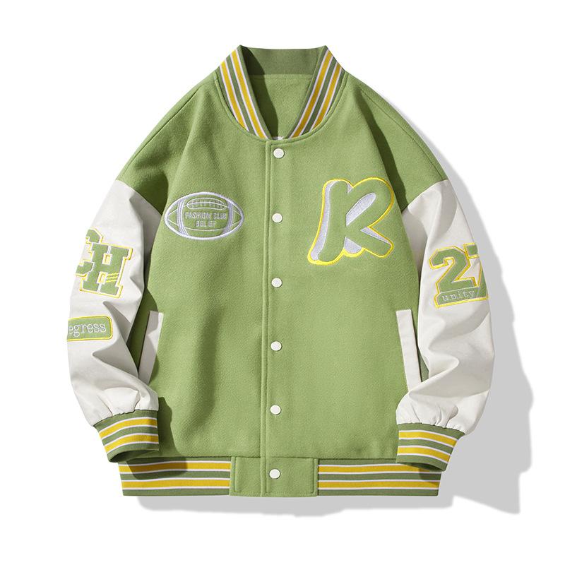 ジャケット メンズ 男性用 ブルゾン 春秋 上着 刺繡 スタジャン ゆったり ルーズフィット リブ袖 ポリ..