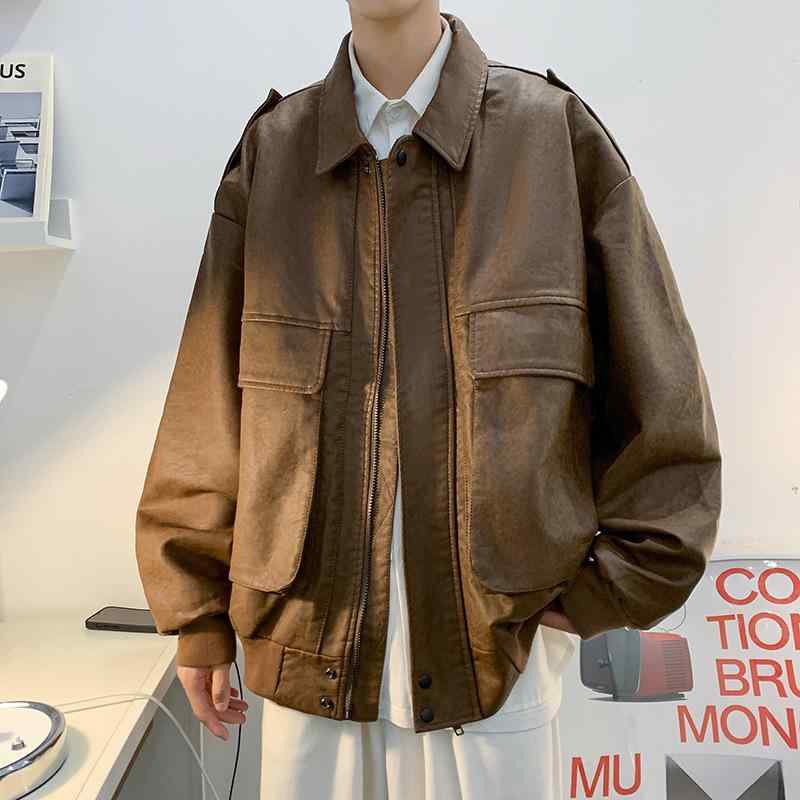 ジャケット 男性用 ブルゾン 秋冬物 ワークスタイル BF風 ゆったりめ 大きいサイズ ポケット付き フェ..