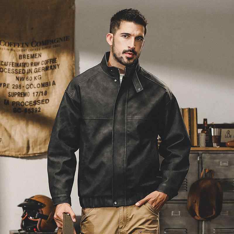 ジャケット 男性用 レザージャケット 春秋 日本製 ゆったり ワークジャケット バイカージャケット 長袖 ブラック グレー カーキ