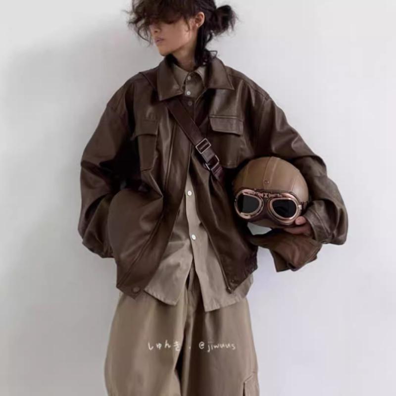 ジャケット メンズ PUレザーライダースジャケット レトロ ワークスタイル ブルゾン ジャンパー アウター 秋冬 ブラック ブラウン