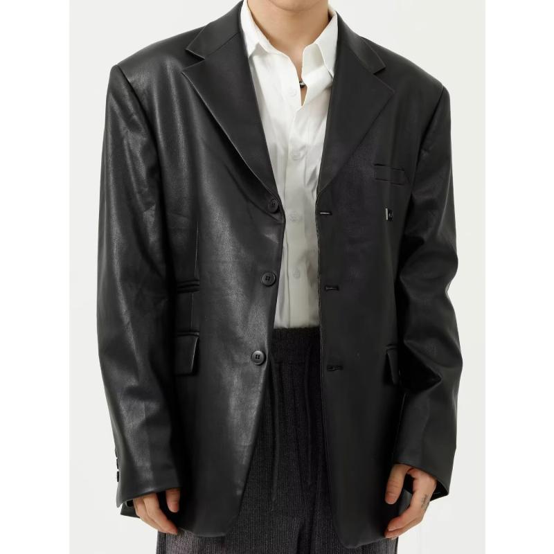 ジャケット 男性用 テーラードジャケット フェイクレザー ブルゾン アウター 秋冬 カジュアル アメカジ ブラック