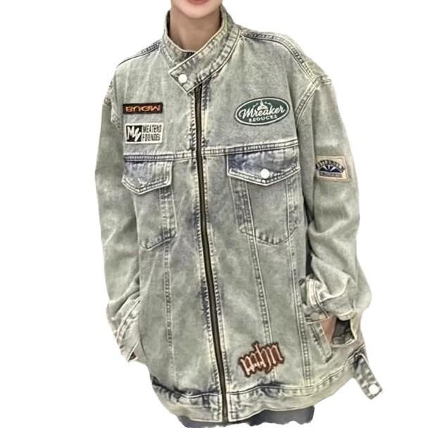ジャケット メンズ Gジャン デニム ウォッシュド加工 スタンドカラー ブルゾン ゆったり ルーズフィット 春秋 韓国 アメカジ