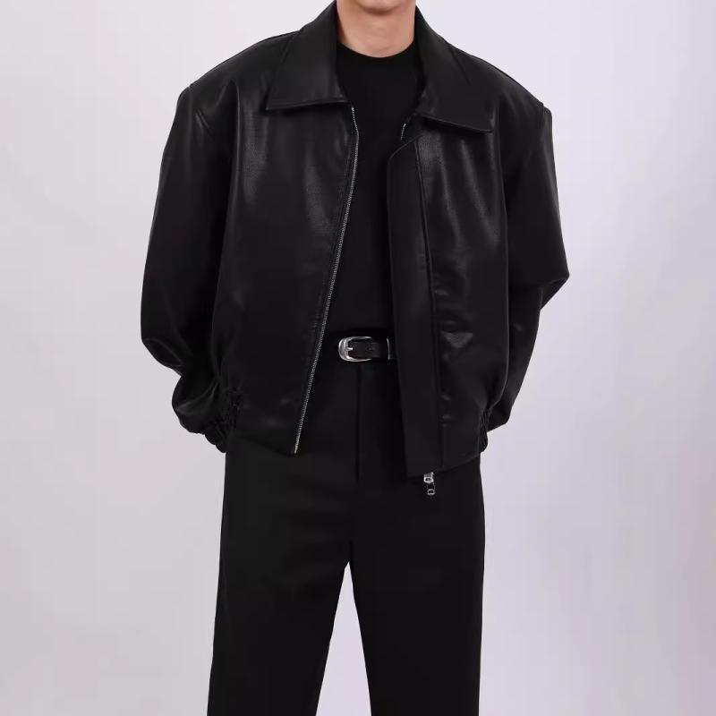 ジャケット メンズ PUレザー ブルゾン 秋冬 韓国 カジュアル ストリート 普段使い アウター 黒