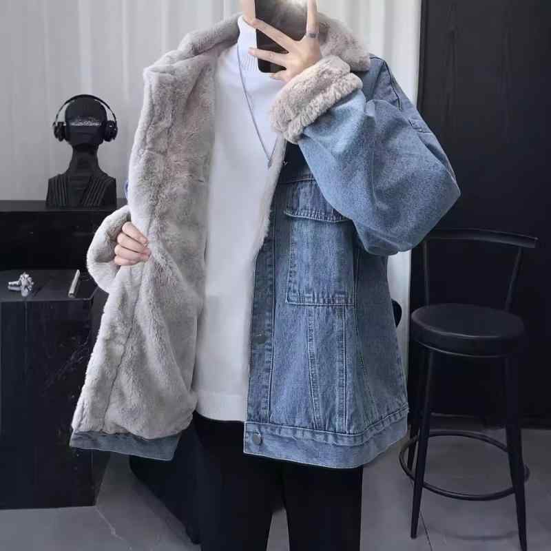 ジャケット メンズ 男性用 アウター 秋冬 裏起毛 デニム Gジャン ゆったり 襟付き ブラック 黒 ブルー 青 普段使い