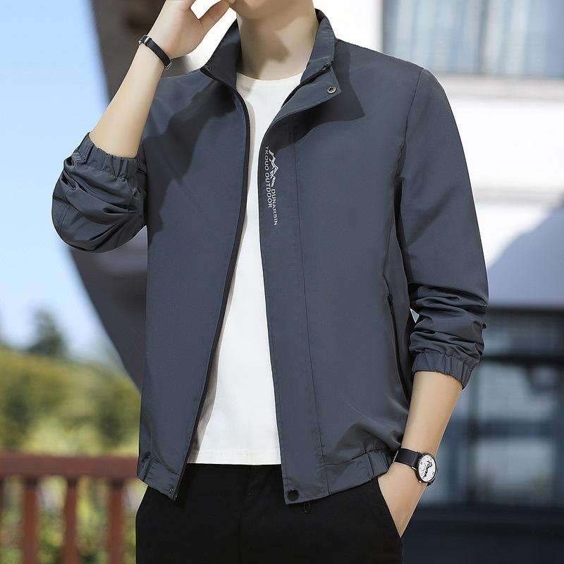 ジャケット メンズ 男性用 ブルゾン トップス 長袖 無地 襟付き ワークスタイル ゆったり ブラック 黒 グレー 緑 グレー カーキ ポリエステル