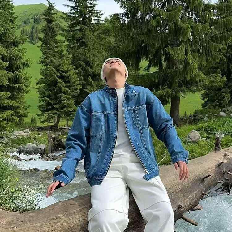 ジャケット メンズ 男性用 デニム ウォッシュ加工 レトロ ブルゾン アウター トップス 羽織り 若者 春秋 長袖 ルーズ ゆったり ブラック ブルー