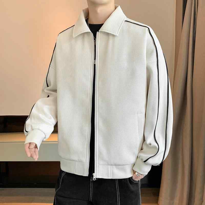 ジャケット 男性用 ワッフル カジュアル ブルゾン 秋冬 防風 若者 普段使い トップス アウター 黒 ブラ..