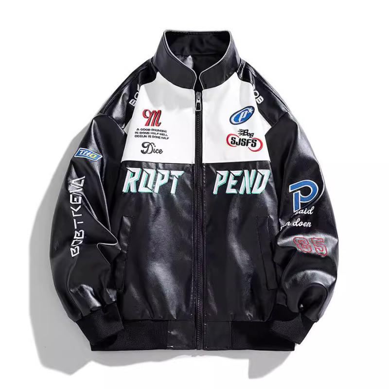 ジャケット 男性用 PUレザー ブルゾン スタンドカラー カジュアル 春秋 普段使い バイク ブラック ホワイト M L XL 2XL 3XL