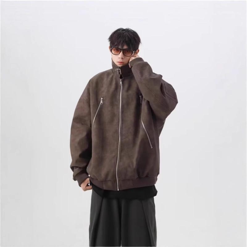Hawaiian Jewelry - ジャケット メンズ 春秋 韓国 ゆったり おしゃれ ポリエステル 普段使い 長袖 ブルゾン アウター ブラック ダークブラウン