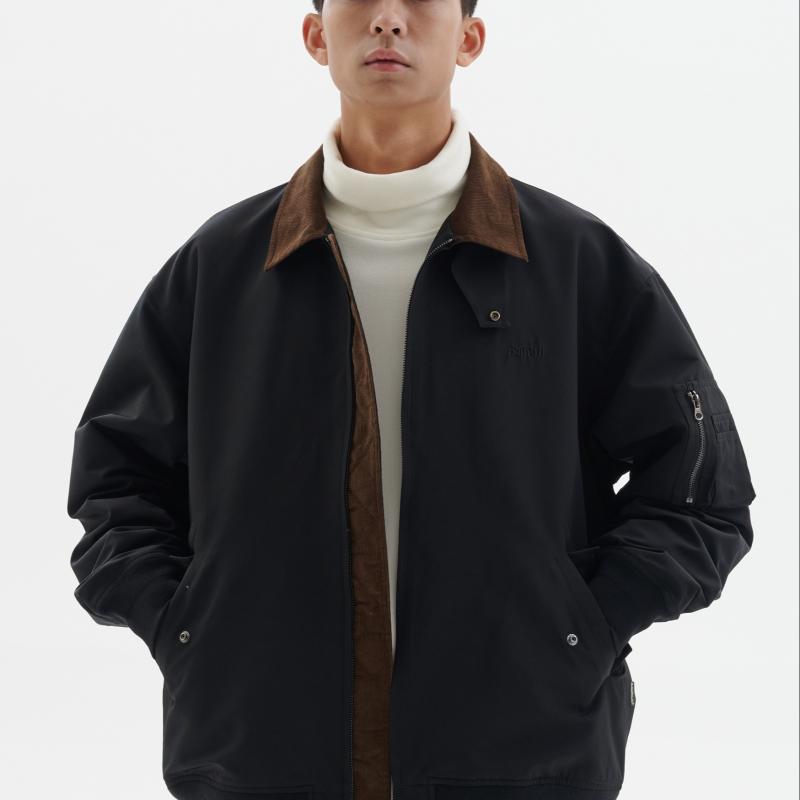 ジャケット メンズ 男性用 古着 美式 レトロ 中古 港風 野球服 ワークウェア アメカジ 長袖 アウター ブラック カーキ ポリエステル 耐摩耗 防風 春秋
