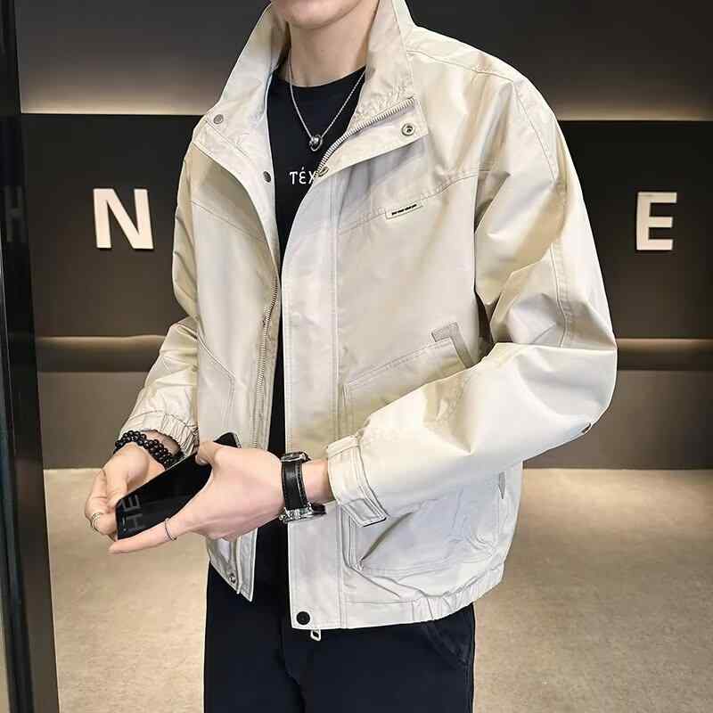 ジャケット メンズ 男性用 ブルゾン スタンドカラー 防風 無地 ポリエステル混紡 裏地ポリエステル カーキ ブラック グリーン