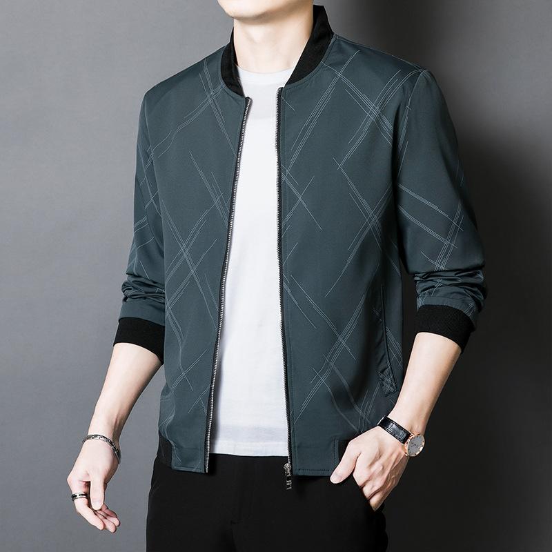 ジャケット 男性用 ブルゾン 春秋 薄手 アウター カジュアル 紳士 ビジネス 立ち襟 ポリエステル 耐摩耗 ブラック 黒/グリーン 緑/ブルー 青系