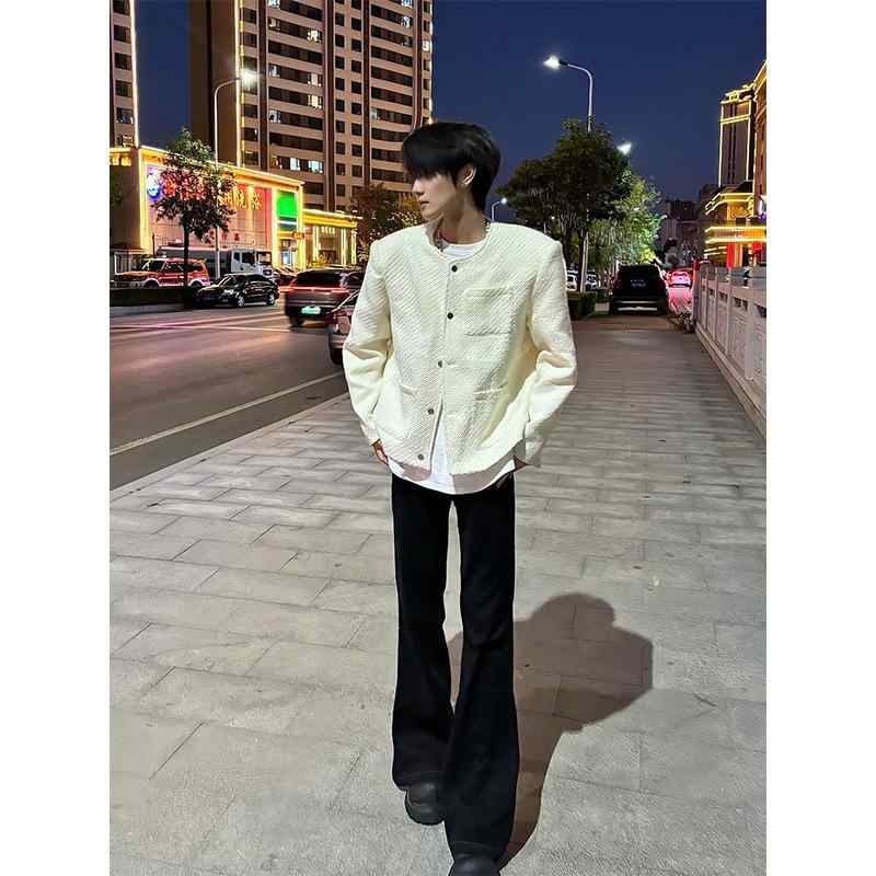 ジャケット 男性用 春秋 欧美風 レトロ ゆったり 白 ポリエステル アウター