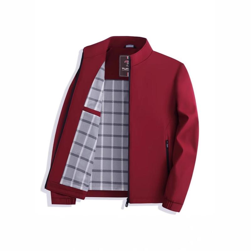 ジャケット メンズ 男性用 シニア 立襟 ポリエステル アウター 秋 上着 長袖 赤 黒 カーキ ネイビー