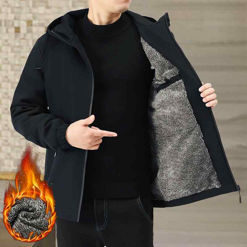 楽天LINEAR shopジャケット 男性用 防風 アウター 裏起毛 厚手 大きいサイズ フード付き ウィンター 撥水 裾ストレートファスナー 普段使い アウトドア ブラック 黒 紺色