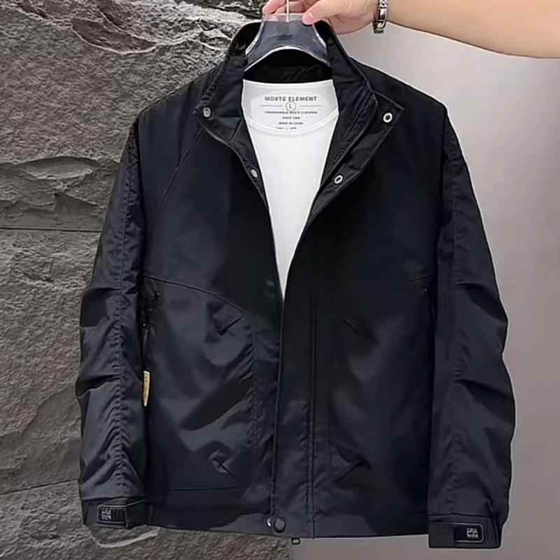 ジャケット メンズ カジュアル ブルゾン トップス ライトアウター スタンドカラー 耐摩耗性 無地 ポリエステル混紡 ブラック カーキ