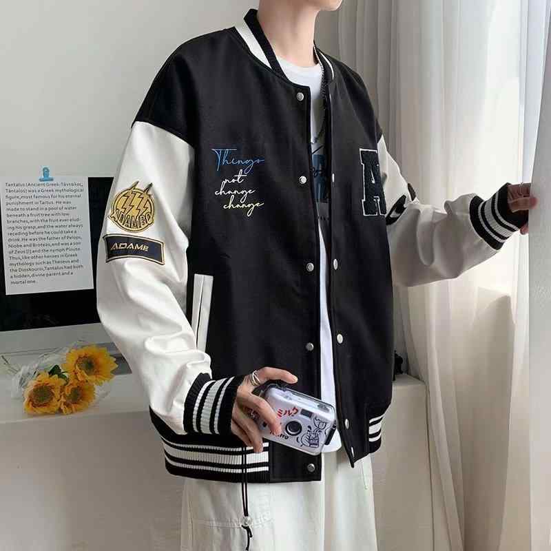 ジャケット メンズ ベースボール ジャンパー ブルゾン 配色 切り替え ポリエステル 混紡 ゆったり スポーツ カジュアル スタイル ブラック 秋