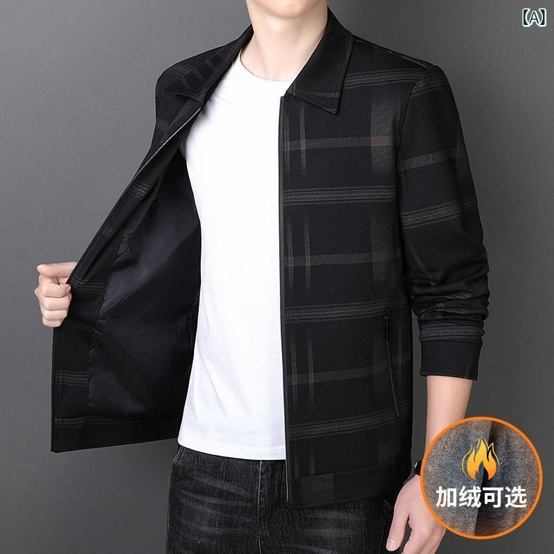 ジャケット メンズ 襟付き 格子柄 秋冬 裏起毛 アウター ブルゾン ジャンパー 男性用 紳士服 ポリエステルフリース 多ポケット