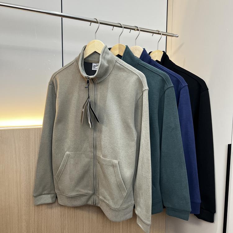 ジャケット メンズ 男性用 アウター 春秋 カジュアル 無地 立ち襟 ジップアップ ポリエステル カーキ ブラック 紺色