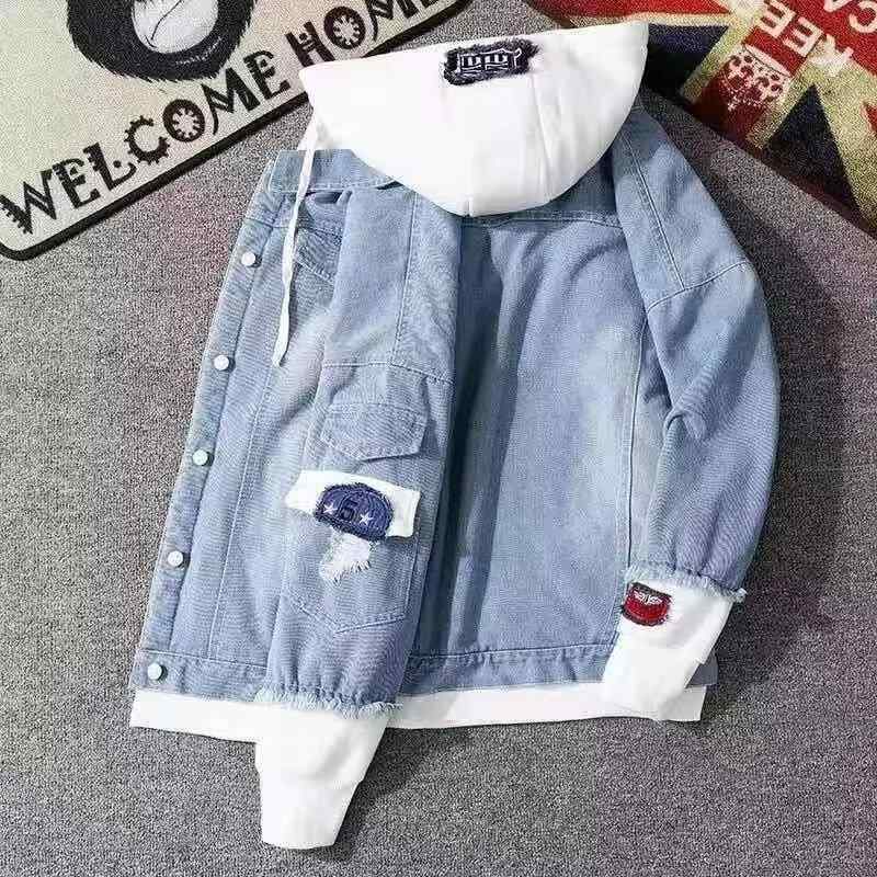 Coverall - デニムジャケット メンズ Gジャン カバーオール ダメージ加工 切り替え フード付き 春秋 黒 白