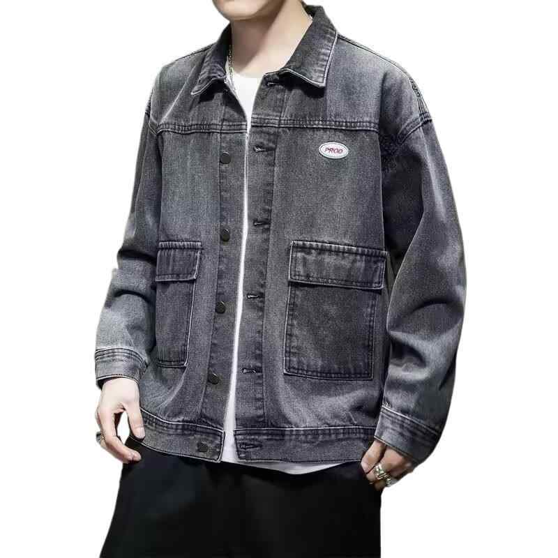 メンズ デニムジャケット Gジャン ブルゾン アウター 春秋 翻襟 グレー 多ポケット ゆったりサイズ ラフ 普段使い