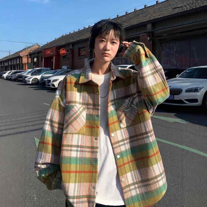 シャツ メンズ 長袖 春秋 格子柄 ネルシャツ ワークシャツ ブルゾン 青系