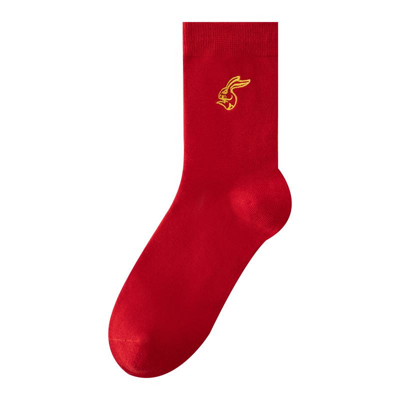 靴下 レディース メンズ ソックス 中筒 刺繡 コットン 混紡 結婚式 慶事 吉祥 兎年 ペア 四季(x2)