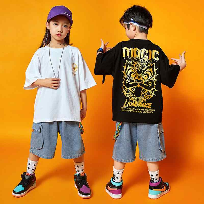 子供服 セットアップ キッズ ダンス衣装 ヒップホップ 男の子 女の子 ジャズダンス ウェア 夏 綿 デニム 短パン 練習着 レッスン着 普段着