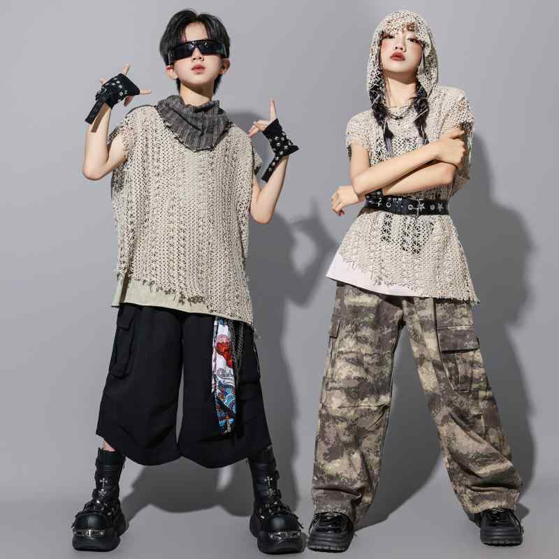 ダンス衣装 キッズ 男の子 女の子 ストリート系 迷彩 パンツ セットアップ 子供 힙합 ヒップホップ ジャズダンス ウェア トップス パンツ 上下セット 夏・対象: 男女兼用・ダンスの種類: 街舞・素材: 混紡・素材構成: - ・レベル: B類・スタイル: ヒップホップ・カラー: 網目パーカー+迷彩ロングパンツ+ベージュベスト, 網目パーカー+黒ショートパンツ+ベージュベスト, 網目パーカー, 黒ショートパンツ, ベージュベスト, 迷彩ロングパンツ・対象年齢: 8歳以上 (140cm以上)・商品カテゴリ: 子供用パフォーマンスウェア/ダンスウェア・適合身長: 120cm, 130cm, 140cm, 150cm, 160cm, 170cm, 180cm