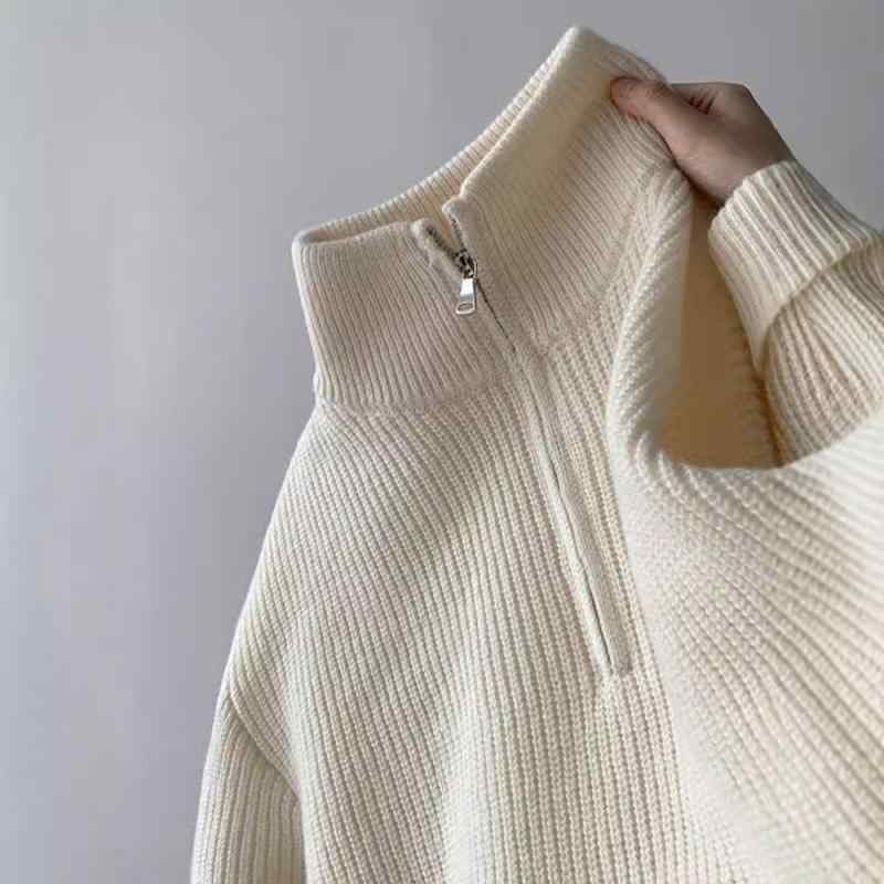 ニット メンズ セーター ハーフジップ タートルネック プルオーバー ゆったり リブ裾 ポリエステル トップス 無地 春秋 ブラック 黒 杏色 ベージュ グリーン