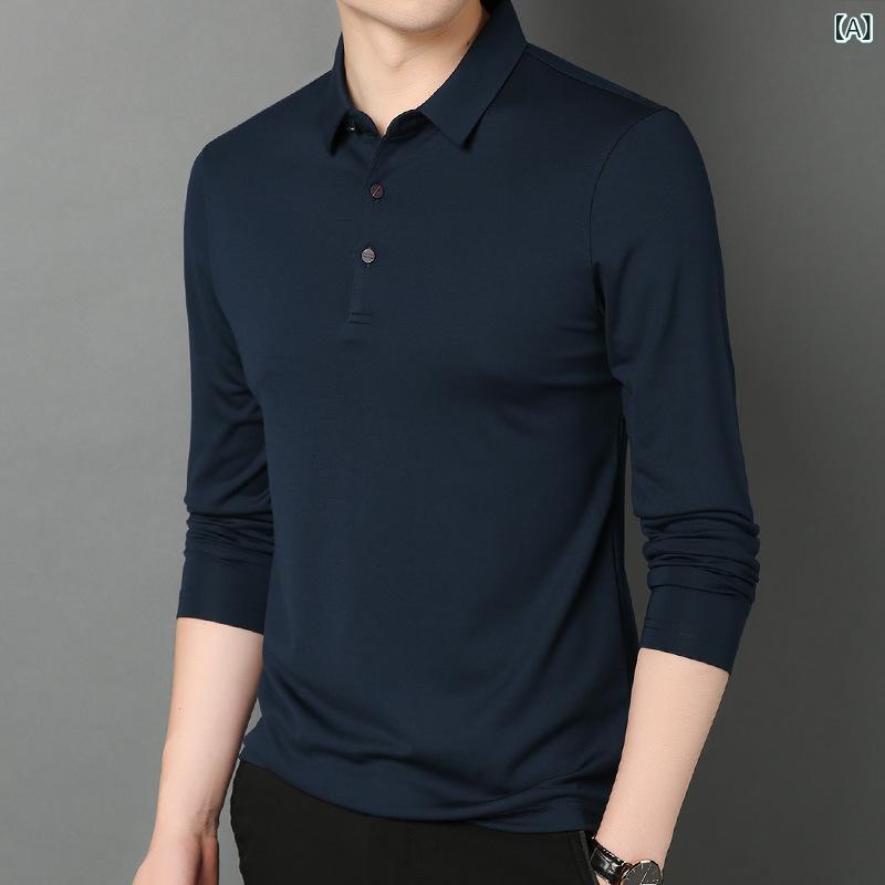 绢 糸の 長袖 tシャツの 男性は 色の メンズ めくって 秋冬 新型 polo シャツの 中での 上着が 湿っています