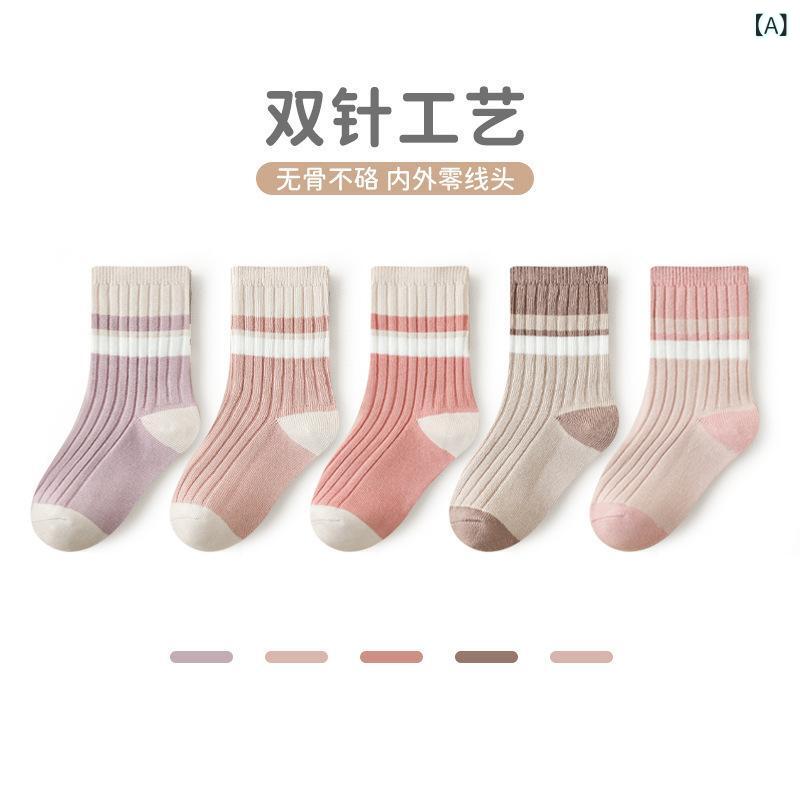 靴下 キッズ 男の子 子供 中筒ソックス 精梳綿 通気性 ストライプ 無地 春秋 M L 2XL 3XL