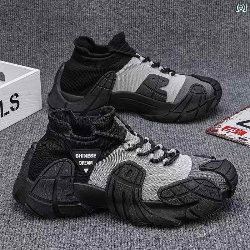 Wear - スニーカー メンズ 男性用 厚底 運動靴 軽量 伸縮性 メッシュ 普段使い 履きやすい ローカット スポーツ ランニング ジョギング ウォーキング カジュアル 黒 ブラック系