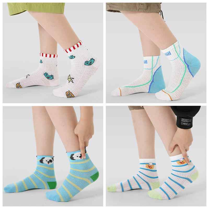 靴下 キッズ 男の子 春夏 薄手 カートゥーン 小犬 メッシュ コットン 無地 スポーツ ソックス 通気 吸汗 ショート丈