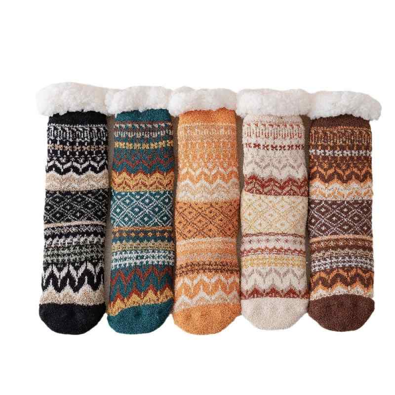 靴下 レディース メンズ 加厚 パイルソックス 裏起毛 防寒 保温 ミドル丈 睡眠 暖か ルームソックス 冷え取り靴下 秋冬 ベージュ イエロー系 ブラック系(x2)